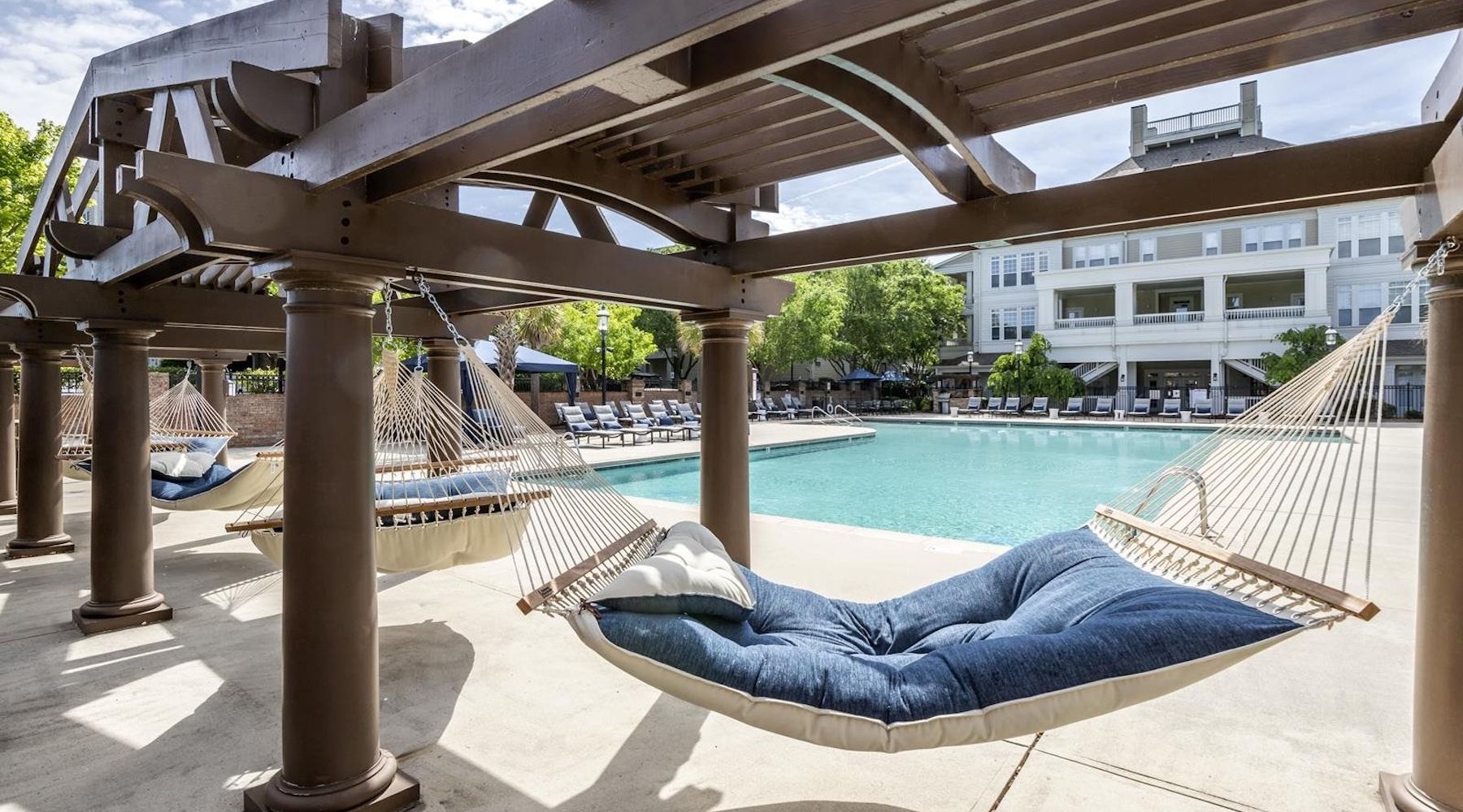 a poolside hammock